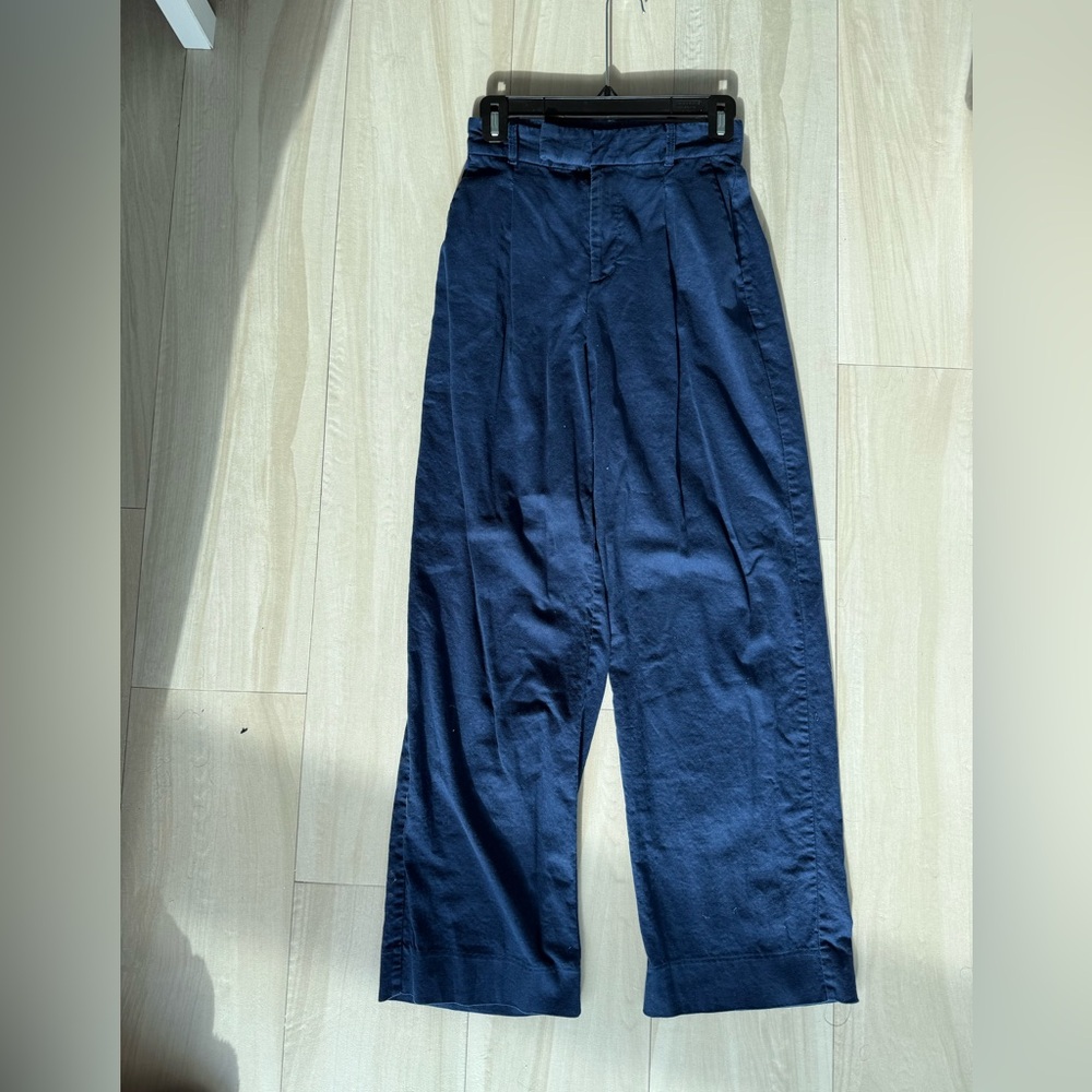 Banana Republic Navy Linen-blend Wide-Leg Pleated Pants